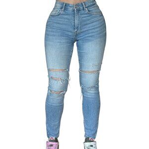 BERSHKA SKINNY RIPPED DISTRESS JEANS